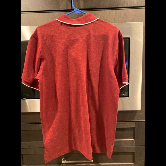 Men’s burgundy 3/4 sleeve polo shirt - Picture 3 of 4